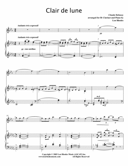 Debussy - Clair de Lune, transcribed for Clarinet in Bb and Piano (arr. Len Rhodes)