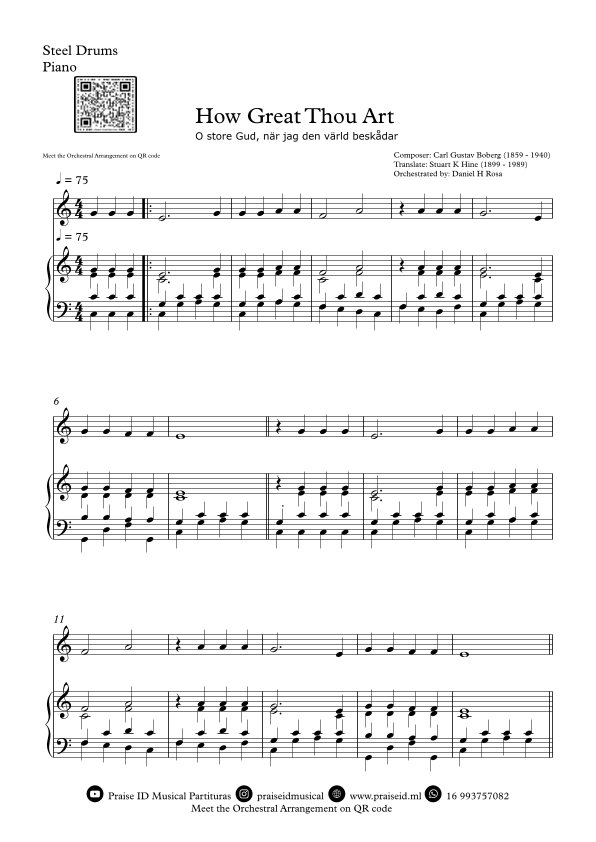How Great Thou Art - "O store Gud." - Easy Steel Drums and Piano (arr. Daniel H Rosa)