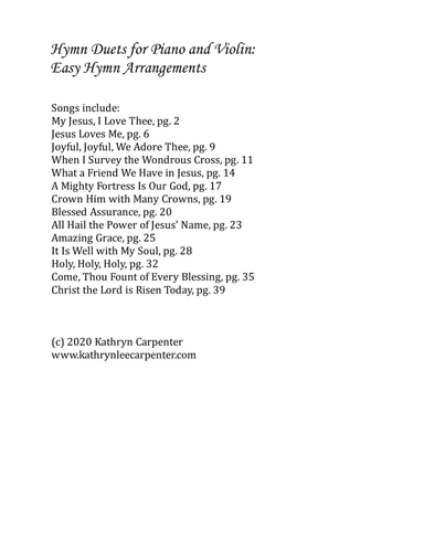 Hymn Duets for Piano & Violin: Easy Hymn Arrangements (arr. Kathryn Carpenter)
