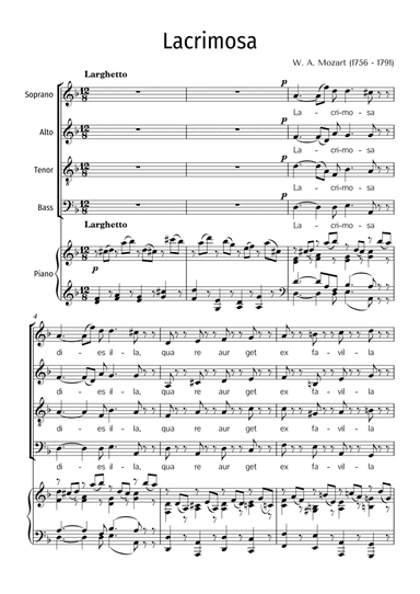 W. A. Mozart Lacrimosa for choir (STAB) and piano Accompaniment. PDF (arr. Rodrigo Silva)