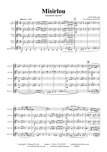 Misirlou - Pulp Fiction - Saxophone Quintet (arr. Thomas Graf)