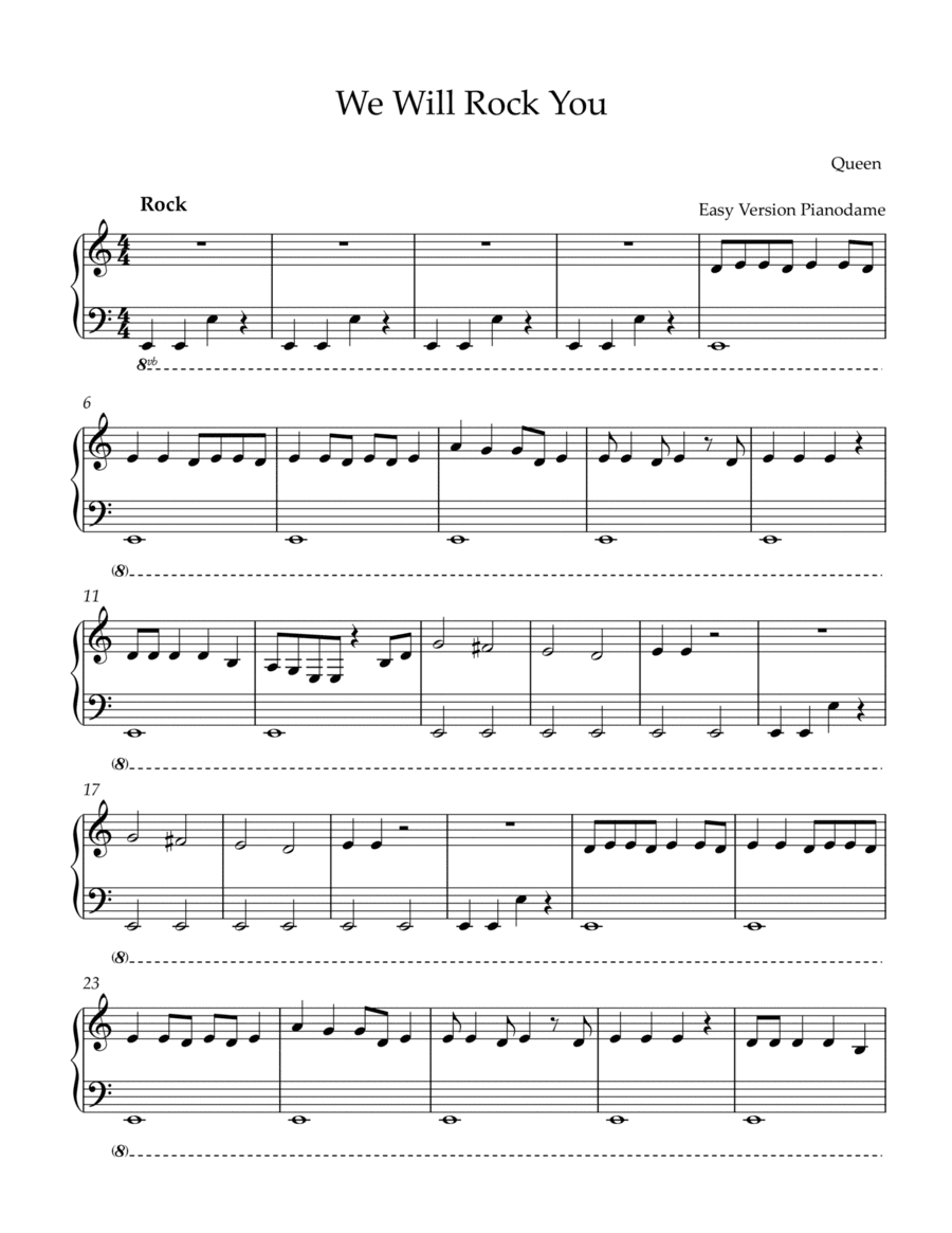 We Will Rock You (arr. easypianodame)