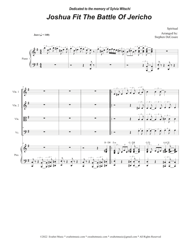 Joshua Fit The Battle of Jericho (String Quartet and Piano) (arr. Stephen DeCesare)