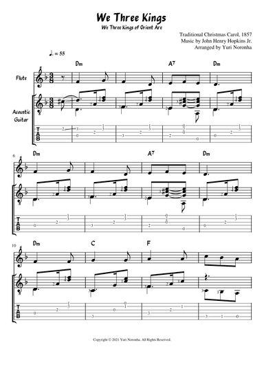 We Three Kings (of Orient Are) - For Flute and Acoustic Guitar / Tab (Christmas Carol) (arr. Yuri Noronha)