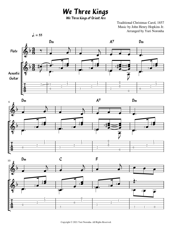 We Three Kings (of Orient Are) - For Flute and Acoustic Guitar / Tab (Christmas Carol) (arr. Yuri Noronha)