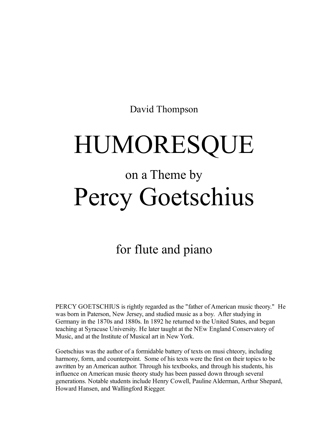 Humoresque on a Theme of Percy Goetschius