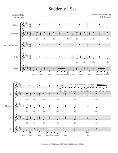 Suddenly I See (arr. Rob Lane)