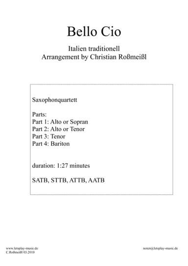 Bella Ciao for Saxophonquartet (arr. Christian Roßmeißl)