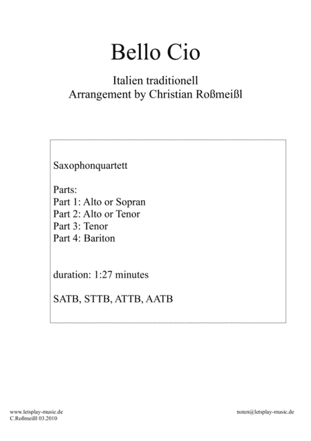 Bella Ciao for Saxophonquartet (arr. Christian Roßmeißl)