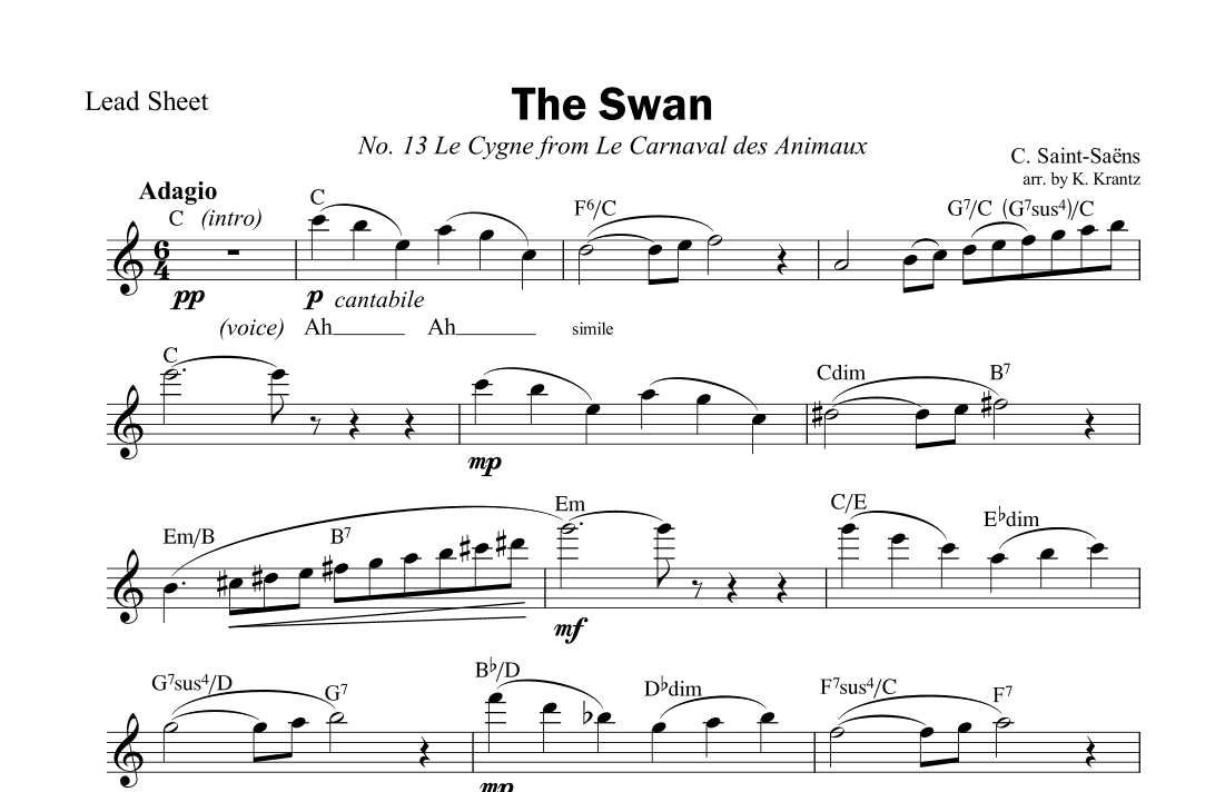 The Swan / Le cygne (C Major) lead sheet (arr. K. Krantz)
