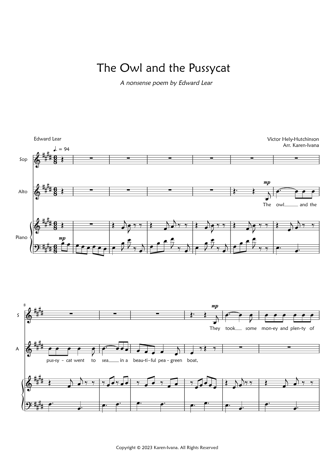 The Owl and the Pussycat (arr. Karen Ivana)