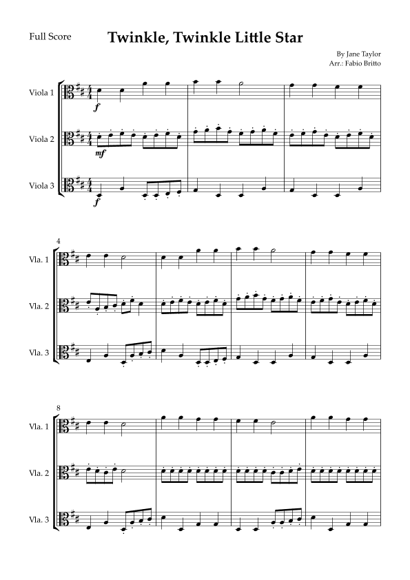 Twinkle, Twinkle Little Star for Viola Trio (arr. Fabio Britto)