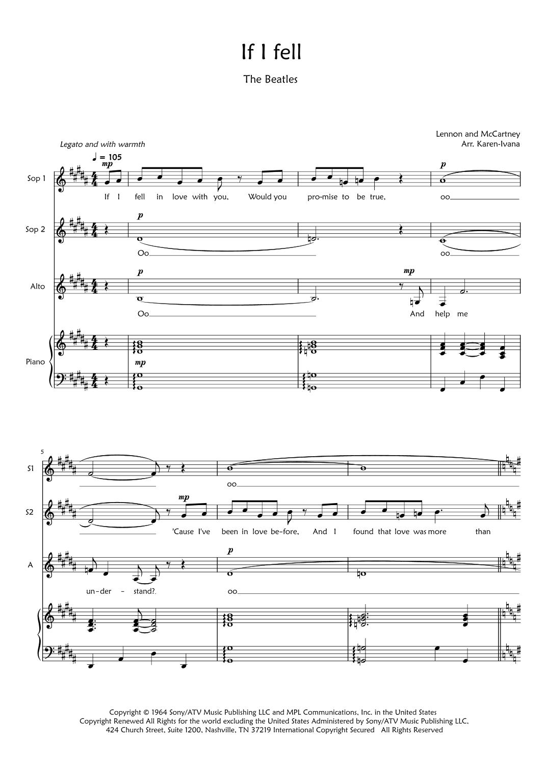 If I Fell (arr. Karen Ivana)