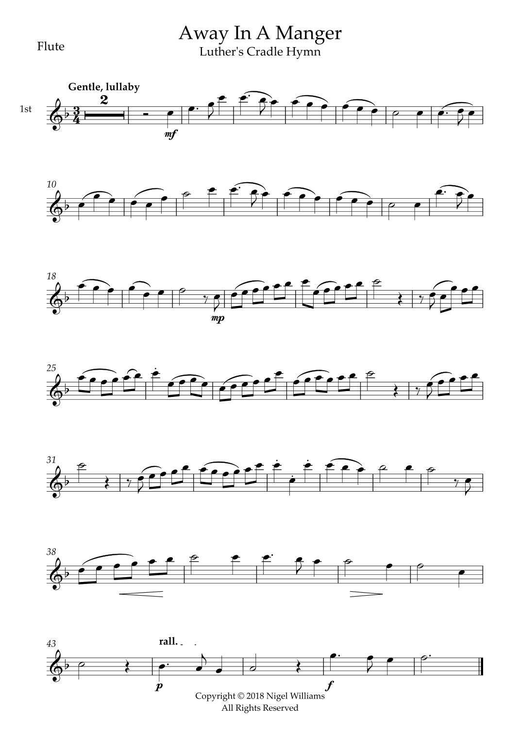 Away In A Manger, for Two Flutes and Clarinet in Bb (arr. Nigel Williams)