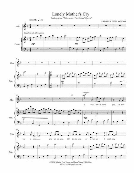 Lonely Mother Cry Lullaby for Alto and Piano