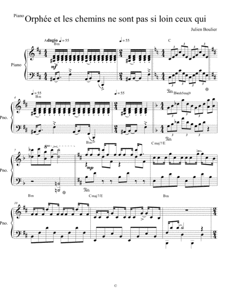 Orphée et les chemins ne sont pas si loin ceux qui version adaptée pour piano solo