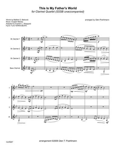 THIS IS MY FATHER'S WORLD - CLARINET QUARTET (SSSB) (arr. Glen Poehlmann)