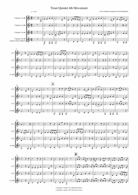 The Trout (4th movement) for Clarinet Quartet (arr. David Burndrett)