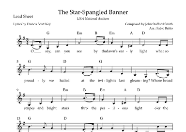 The Star Spangled Banner (USA National Anthem) Lead Sheet (G Major) (arr. Fabio Britto)