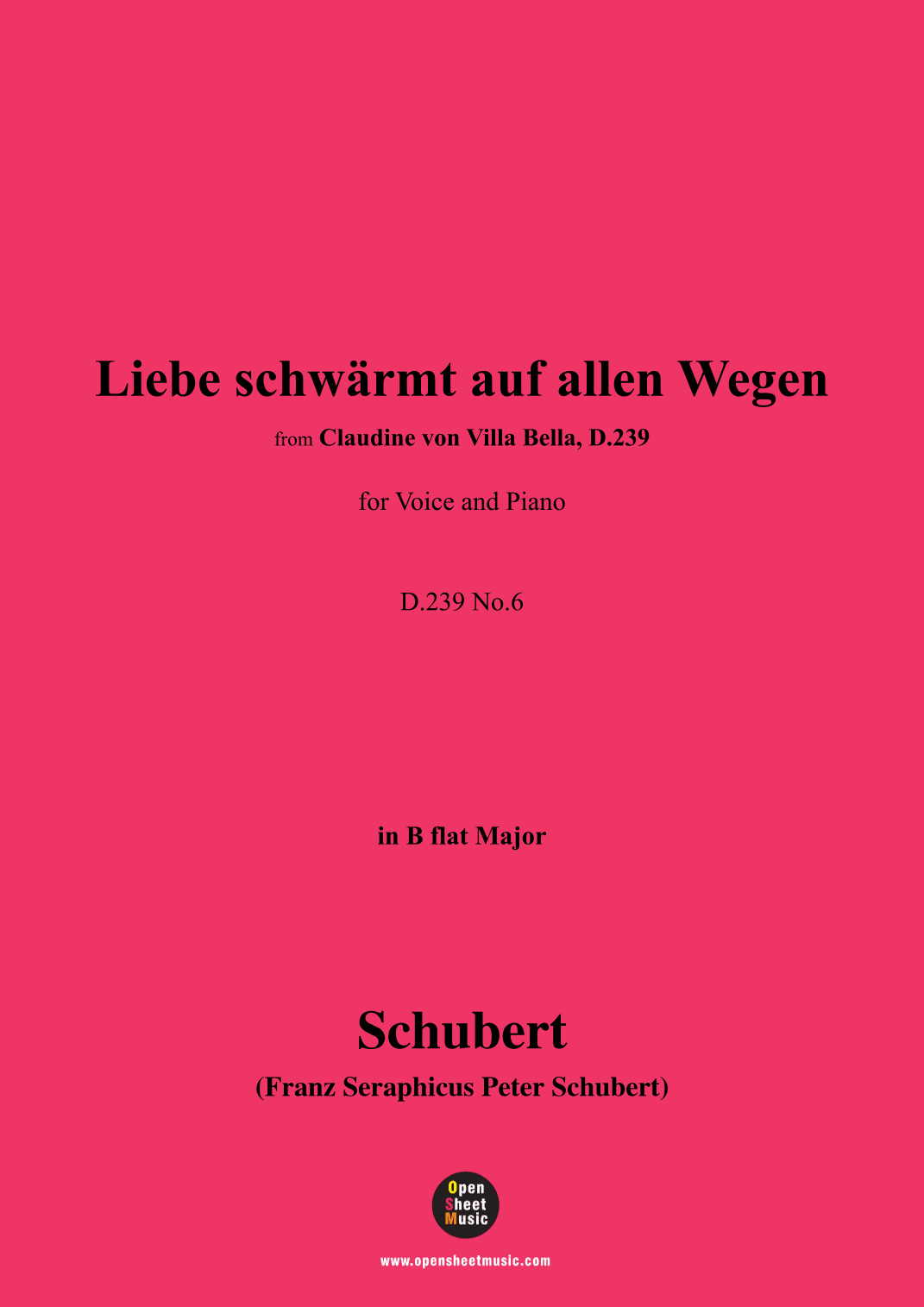 Schubert-Liebe schwärmt auf allen Wegen,in B flat Major (arr. OSM Press)