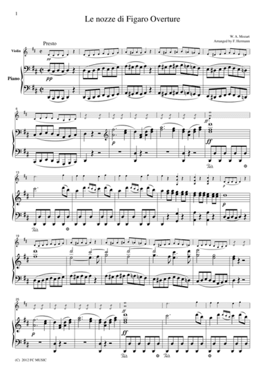 Mozart  Le nozze di Figaro Overture, for Violin & Piano, VM003 (arr. F. Hermann)
