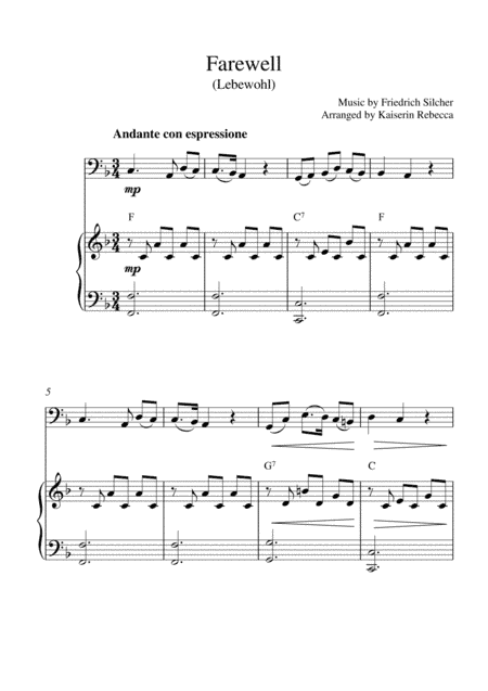 Farewell (Lebewohl) (for bassoon solo and piano accompaniment) (arr. Kaiserin Rebecca)