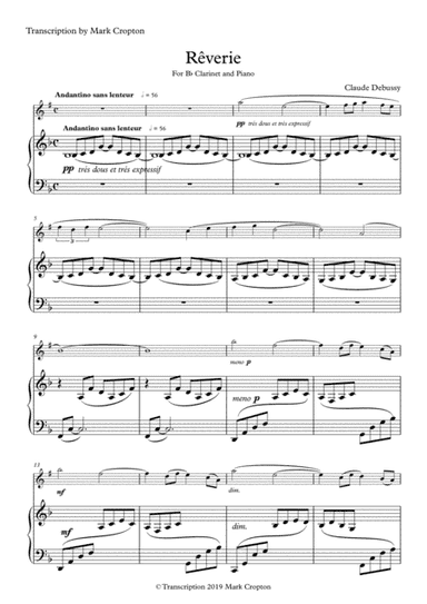 RÊVERIE Claude Debussy Arr. for Clarinet by Mark Cropton (arr. MARK CROPTON)