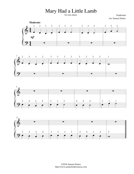 Mary Had a Little Lamb - for very easy piano (arr. Samuel Stokes)
