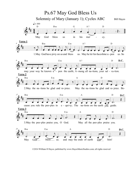Psalm 67:  May God Bless Us (leadsheet)