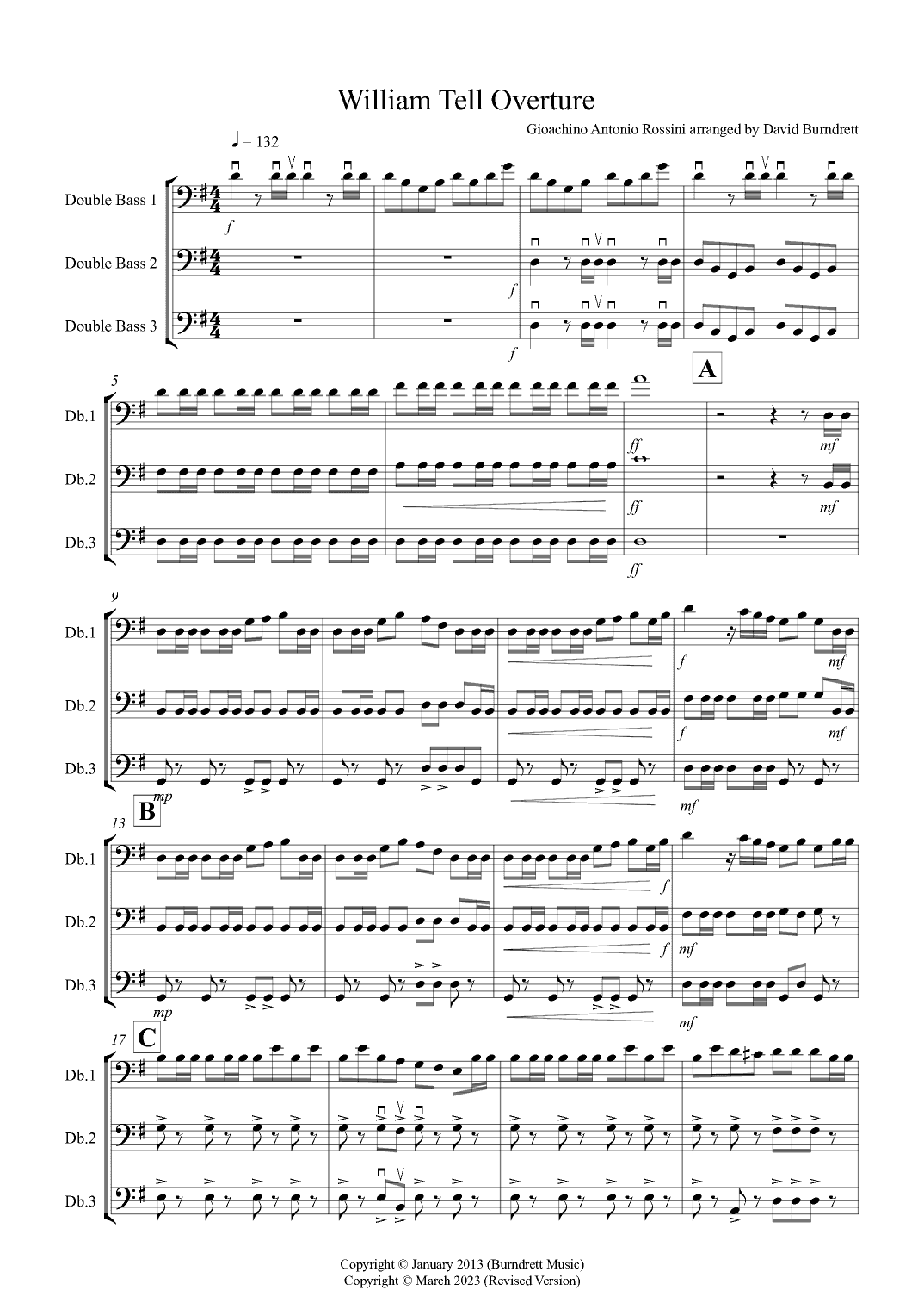 William Tell Overture for Double Bass Trio (arr. David Burndrett)