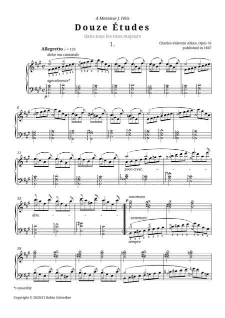 Charles-Valentin Alkan: Allegretto in A major from 12 Etudes in All the Major Keys, Op.35 (arr. Robin Schreiber)