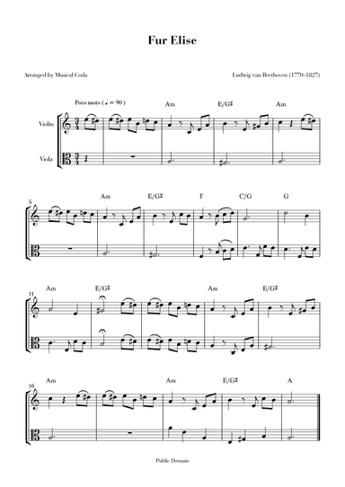 Fur Elise - Violin & Viola (arr. Musical Coda)
