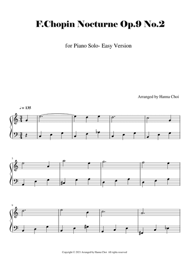 [Easy Version] F.Chopin Nocturne Op.9 No.2 - For Piano solo (arr. Hanna Choi)
