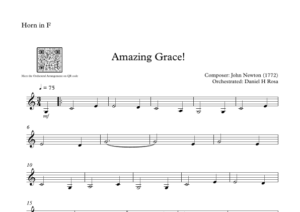 Amazing Grace How Sweet the sound - Easy French Horn (arr. Daniel H Rosa)