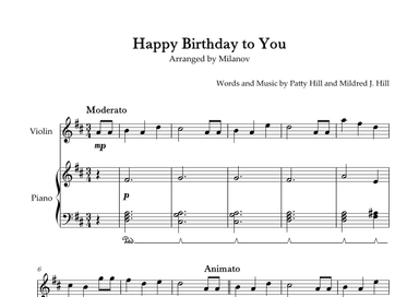 Happy Birthday to You in D Violin and Piano Pedal (arr. Milanov)
