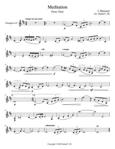 Meditation for C trumpet and piano (easy) (arr. Daniel C. M)