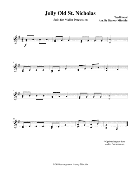 Jolly Old St. Nicholas for Solo Mallet Percussion (arr. Harvey Minchin)