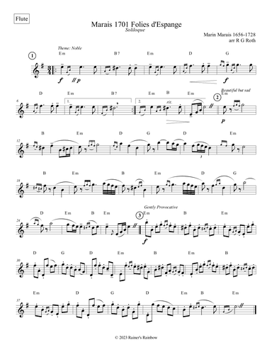 Marais 1701 Folies d'Espagne for Solo Flute in E Minor (arr. R G Roth)