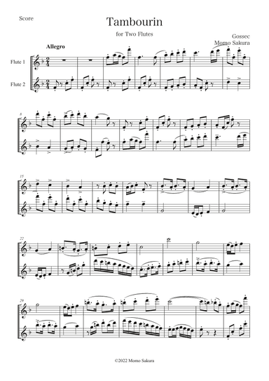 Tambourin for 2 Flutes / Flute duet (arr. Momo Sakura)