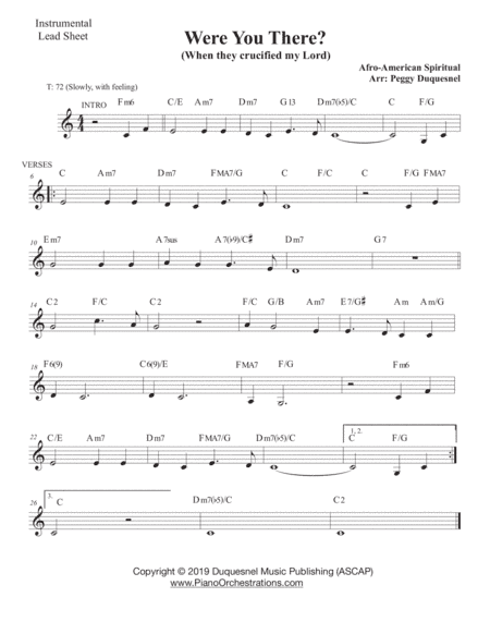 Were You There? (When They Crucified My Lord) Inst. Key - C (arr. Duquesnel Music Publishing)