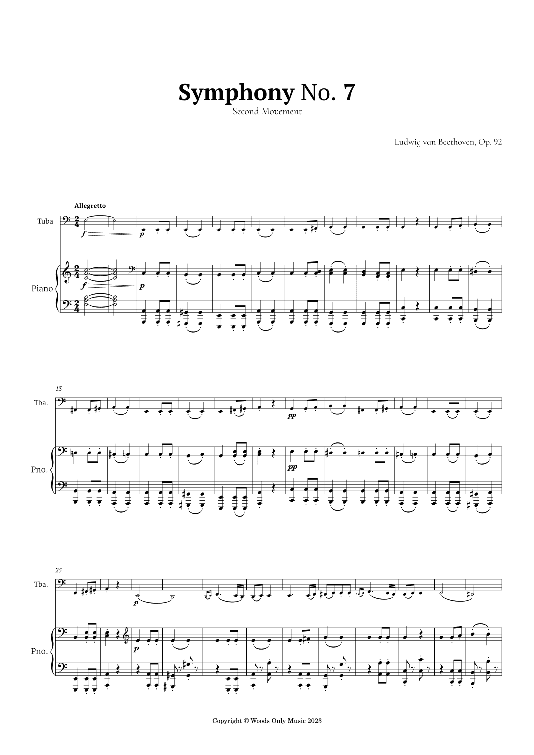 2nd Movement of Symphony No. 7 by Beethoven for Tuba and Piano (arr. Ander)