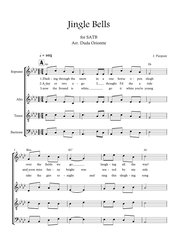 Jingle Bells (SATB - Ab major - with chords - no piano) (arr. Duda Oriontte)