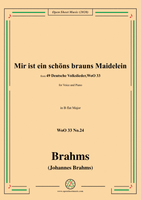 Brahms-Mir ist ein schöns brauns Maidelein,WoO 33 No.24,in B flat Major (arr. MSM)