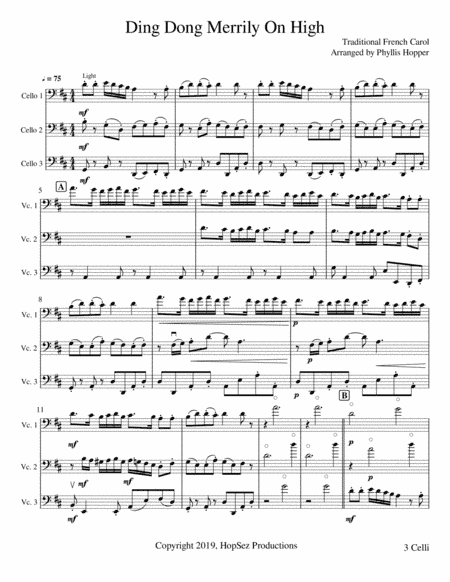 Ding Dong Merrily on High - Cello Trio (arr. Phyllis Hopper)
