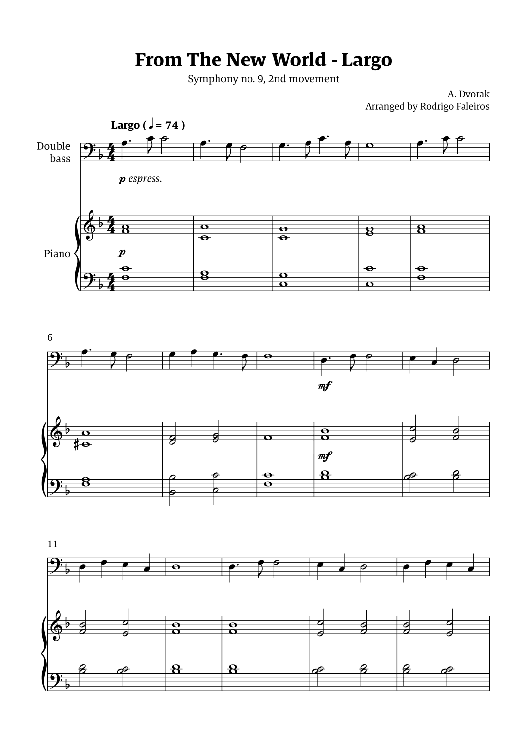 Largo (2nd movement of the Symphony no. 9 'From The New World') (arr. Rodrigo Faleiros)
