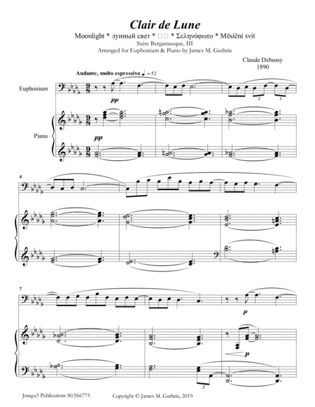 Debussy: Claire de Lune for Euphonium & Piano (arr. James M. Guthrie)