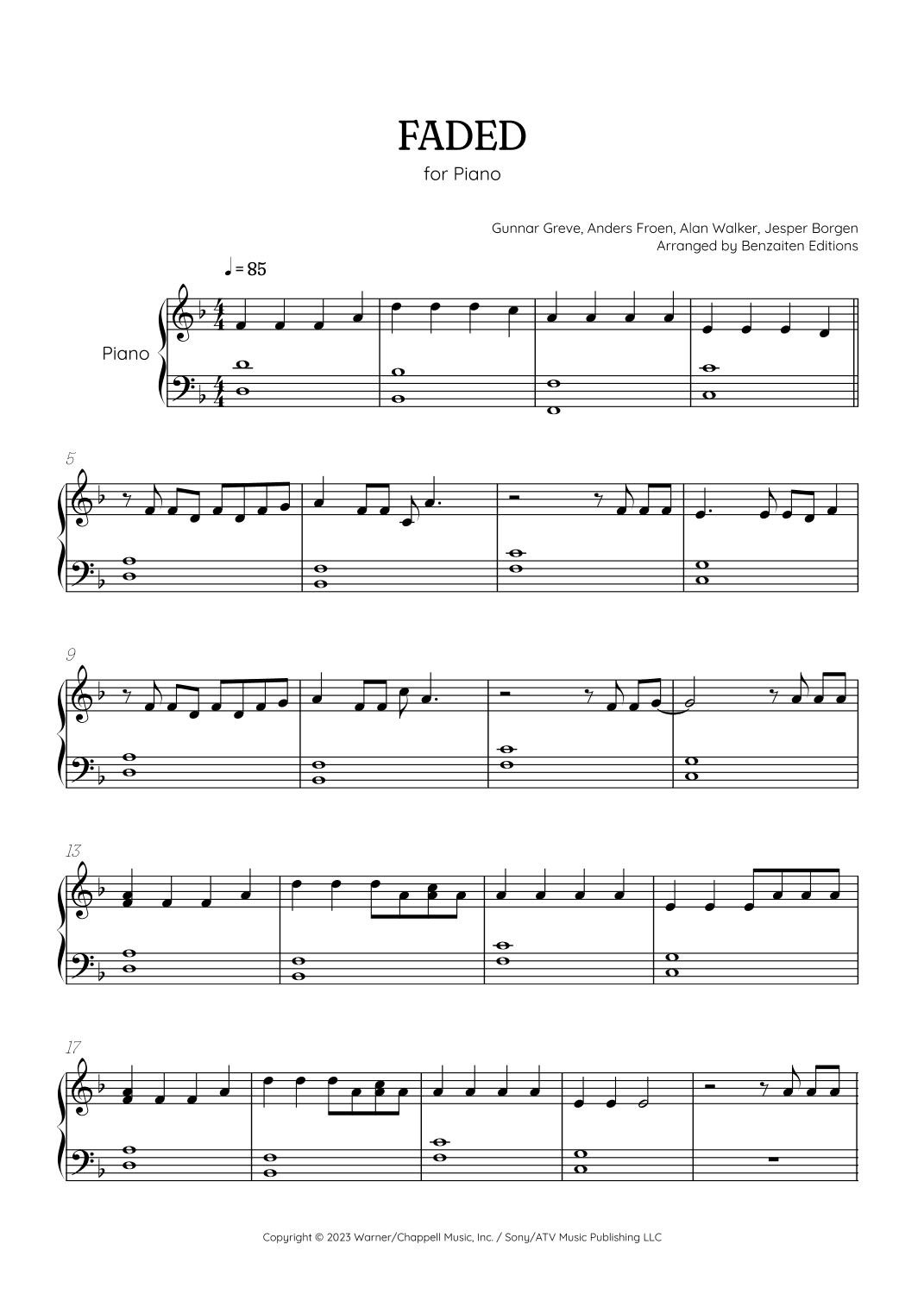 Faded (arr. Benzaiten Editions)