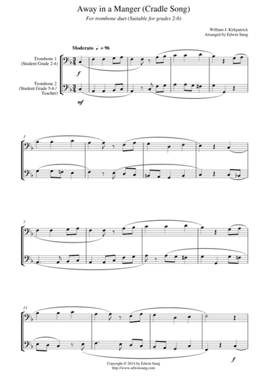 Away in a Manger (Cradle Song) (for trombone duet, suitable for grades 2-6) (arr. Edwin Sung)