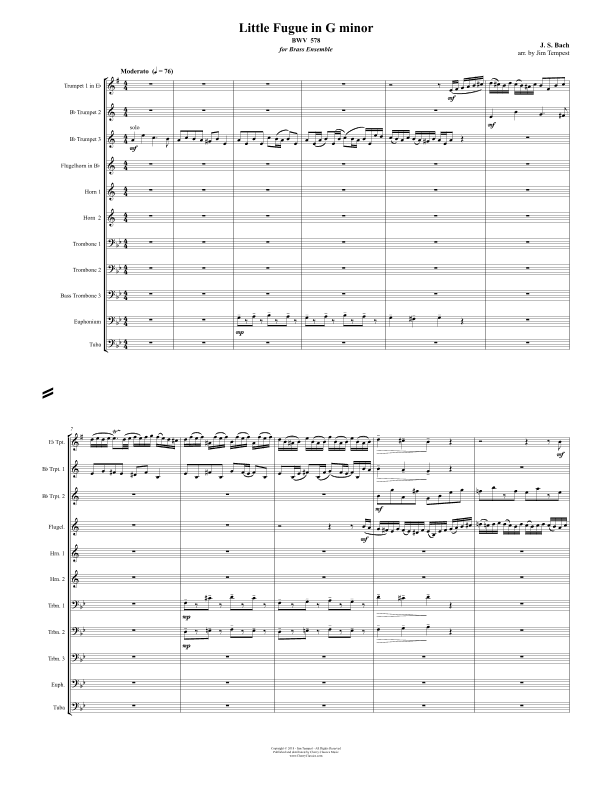 Little Fugue in G minor BWV 578 for 11-part Brass Ensemble (arr. Tempest, Jim)