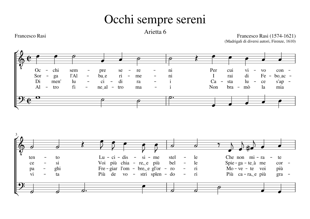 Occhi sempre sereni (arr. Early Music Scores)